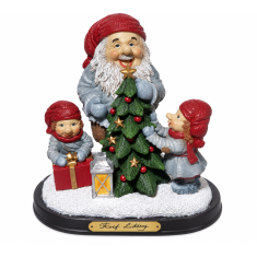 Tomte 2 barn med gran och lykta H15.5cm - Julfigur