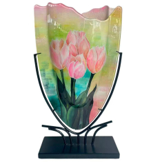 Glasvas Rosa Tulpaner & Smidesställning H 47,5cm