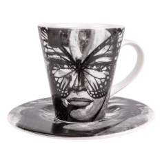 Golden Butterfly Espressokopp & Fat, Svart/Vit