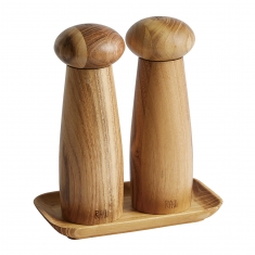 Raw Salz- und Pfeffermühlen-Set aus rohem Teakholz