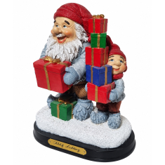 Tomte med barn och paket 15.5cm - Julfigur