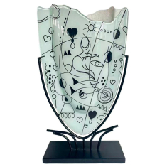Glasvas SvartVit & Smidesställning H 47,5cm