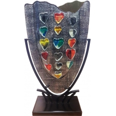 Glasvas Hjärtmosaik & Smidesställning H 37cm