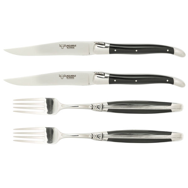 Bestickset 4 delar svart Corian, rostfri blank - Laguiole