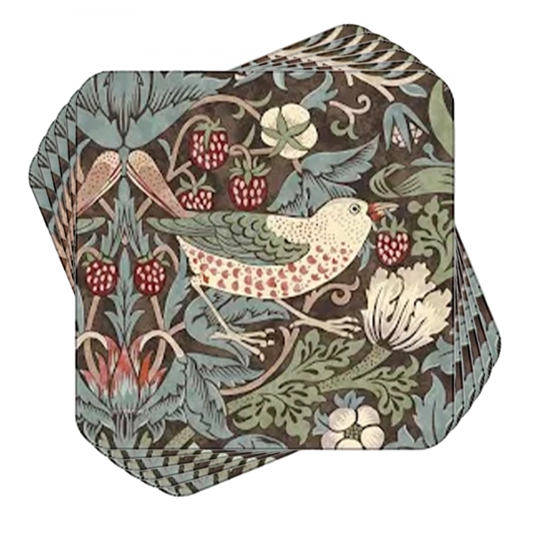 Strawberry Thief Brun Glasunderlägg 6-pack - Morris & Co