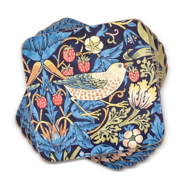 Strawberry Thief Blå Glasunderlägg 6-pack - Morris & Co