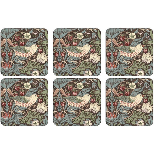 Strawberry Thief Brun Glasunderlägg 6-pack - Morris & Co