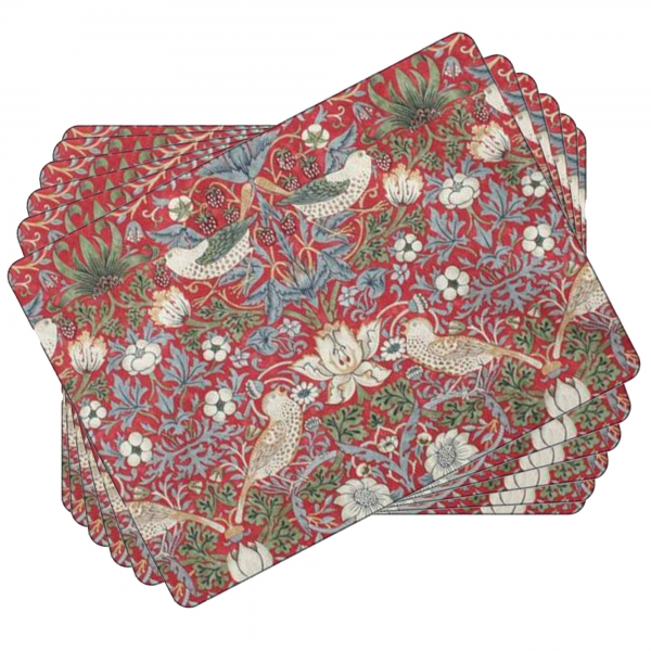 Strawberry Thief Röd Bordsunderlägg Liten 6-pack - Morris & Co