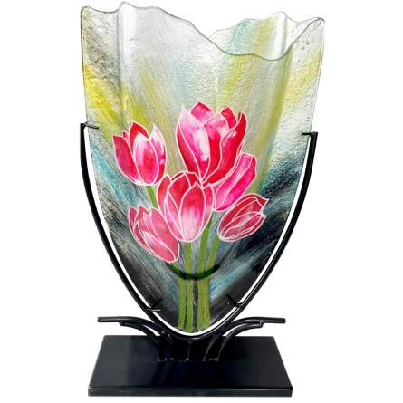 Glasvas Tulpaner med smidesställning H 47,5 cm
