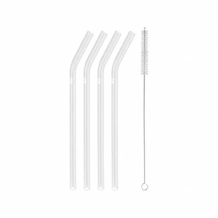 Sorrento Glass straw + cleaning brush 4-pack transparent