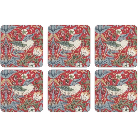 Strawberry Thief Red Coasters 6-pack