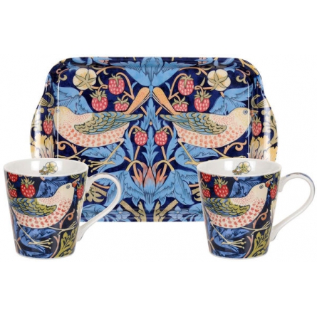 Strawberry Thief Blue 2 pcs Mugs 18cl & Tray