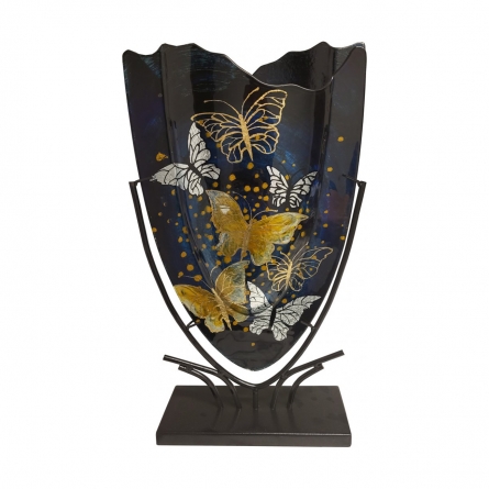 Glass Vase Butterflies w Stand, H 47,5cm