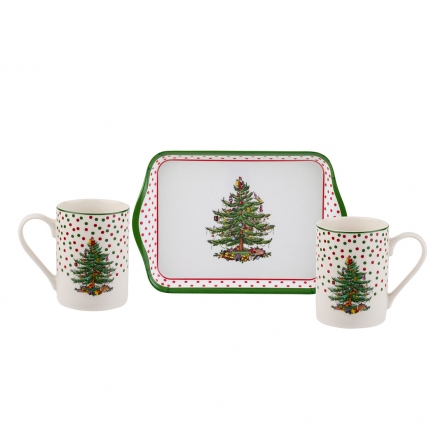 Christmas Tree Tasse und Tablett Polka