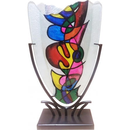 Glass Vase Graffiti & Stand, H 37cm