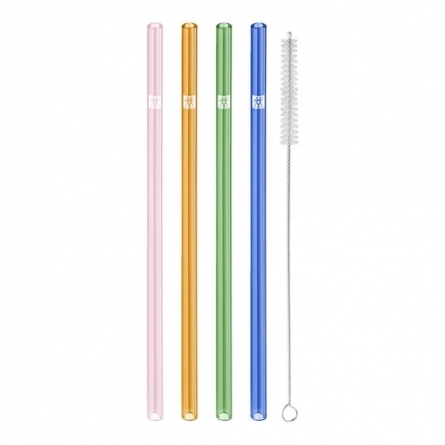 Sorrento Glass straw + Cleaning brush 4-pack Multicolored