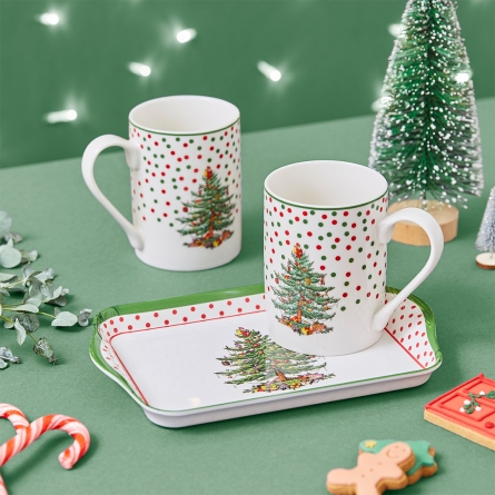 Christmas Tree Tasse und Tablett Polka