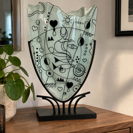 Glasvase Sort/Hvid & Smedejernsfod H 47,5 cm
