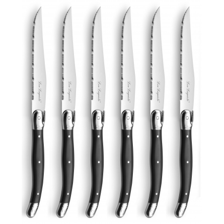 Lou Laguiole Grill Knife w Block, Anthracite, 6-pack