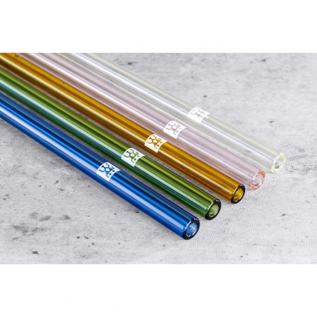 Sorrento Glass straw + Cleaning brush 4-pack Multicolored