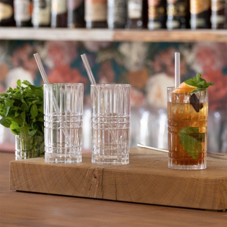 Square Highballglas + Sugrör 44,5cl 4-pack