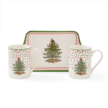 Christmas Tree Mug and Tray Polka