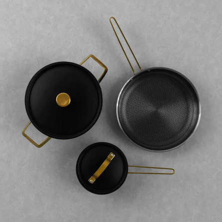 Arvet.1 grytset 3 delar Modell X3, Viggo, Mio svart/m&auml;ssing