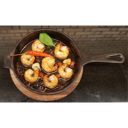 Serving pan Cast iron with wooden pad 2-pack