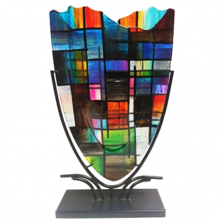 Glass Vase Square & Stand, H 47,5 cm