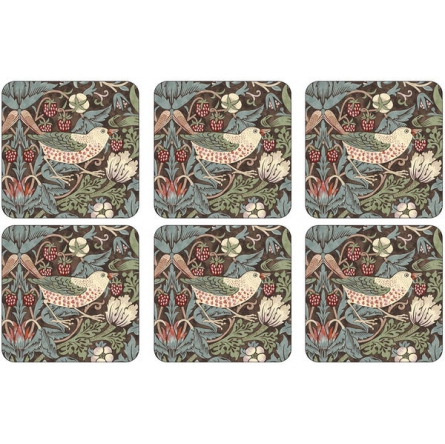 Strawberry Thief Brown coasters 6-pack