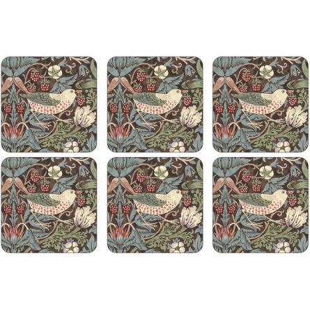 Strawberry Thief Brown Coasters 6-pack