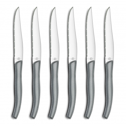 Lou Laguiole Knife Set w Block, Grey, 6-pack