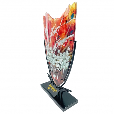 Glasvas Silver Reed & Forged Stand, H 47.5cm
