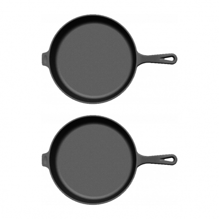 Serving pan Cast iron with wooden pad 2-pack