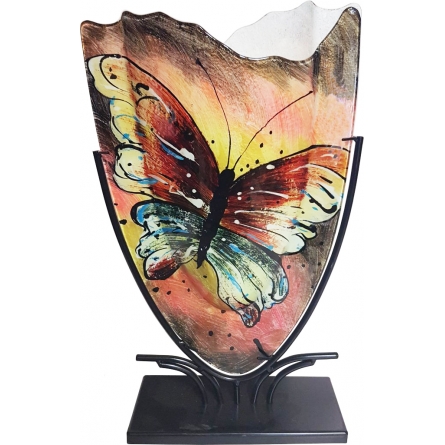 Glasvas Fjäril med smidesställning H 47,5cm